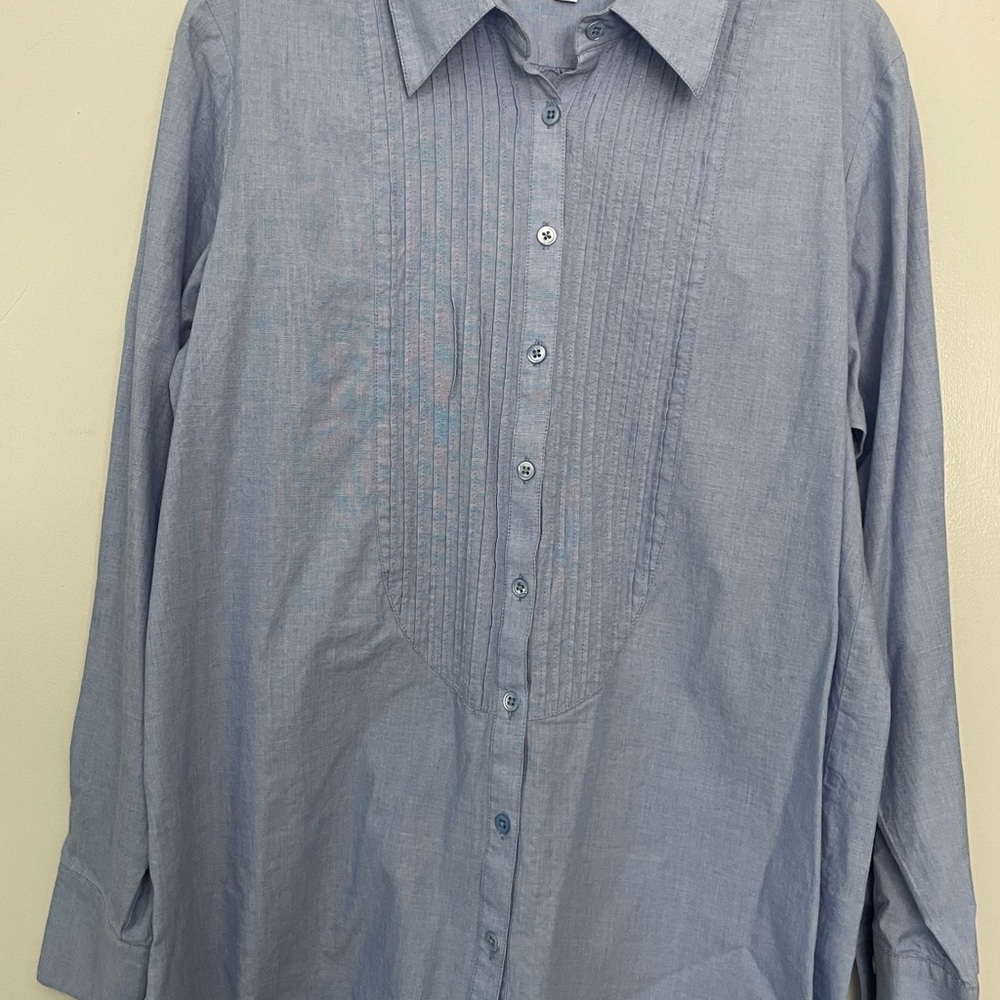 Cabi,pintuck detail, boyfriend, shirt, size large blue